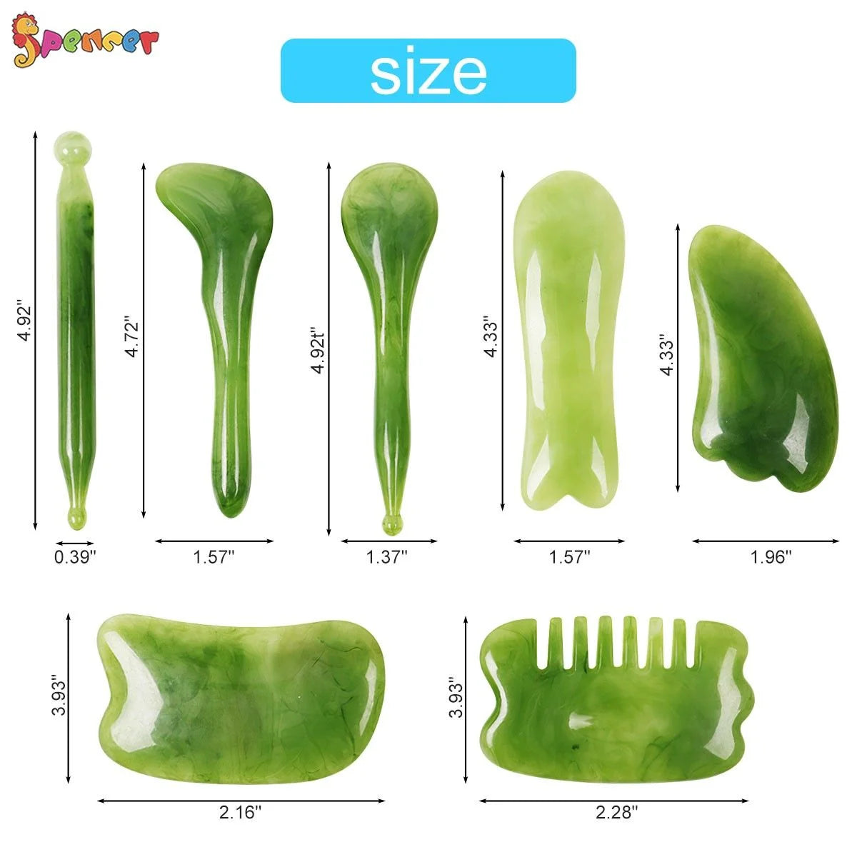 7Pcs Gua Sha Scraping Massage Tool Set, Natural Resin Quartz Stone Shape Facial Body Massage Board for Neck Release, Reduce Muscle Pain