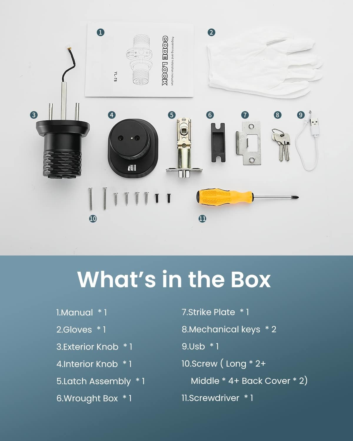 Smart Door Knob with Keypad, Electronic Keyless Entry Door Lock, 3S Auto Lock, A