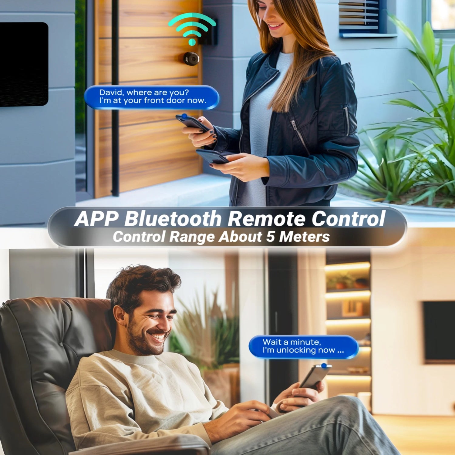 Smart Door Knob, Keyless Smart Door Lock Smart Deadbolt with App Control & Fingerprint & 2 Keys,Electronic Door Lock for Home, Apartment, Office,Bronze