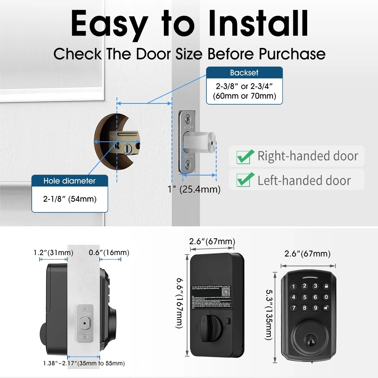Keyless Entry Door Lock Keypad Electronic Smart Deadbolt for Front Door with 2 Keys, Digital Lock Anti-Peeking Password,Auto Lock,Easy Installation Matte Black