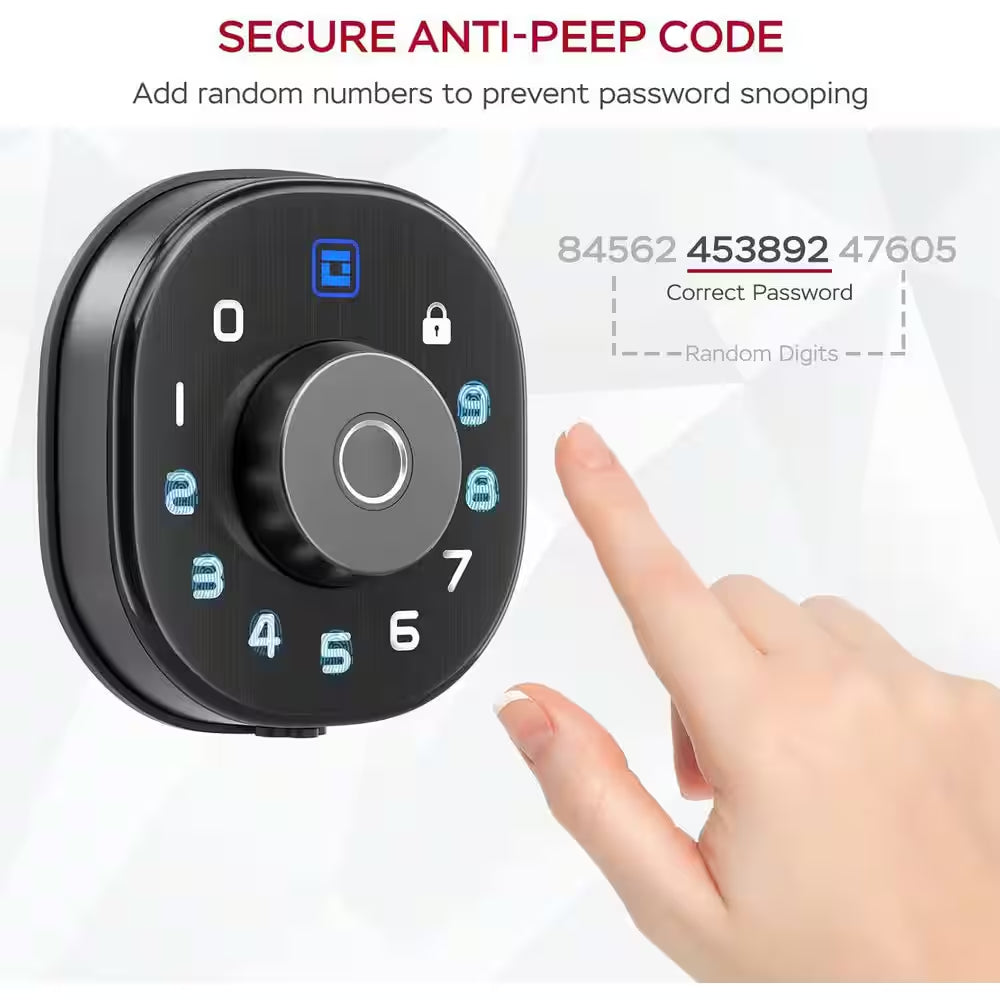 5-In-1 Aluminum Smart Lock Deadbolt, Biometric, Keypad, IC Card & App Control, IP65 Weatherproof in Black