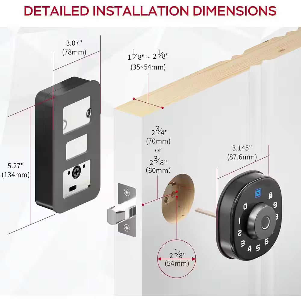 5-In-1 Aluminum Smart Lock Deadbolt, Biometric, Keypad, IC Card & App Control, IP65 Weatherproof in Black
