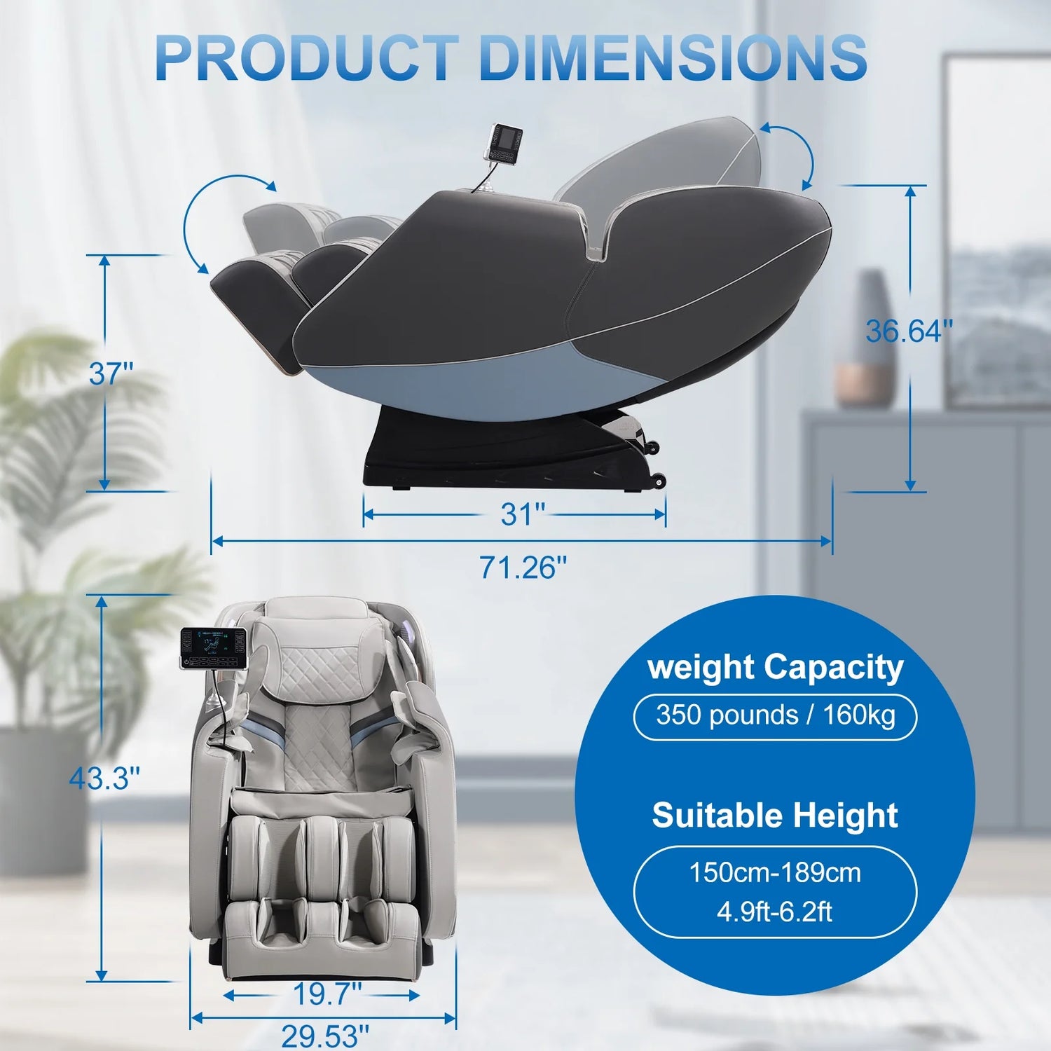 S9 Full Body Zero Gravity Shiatsu 4D Massage Chair, Gray