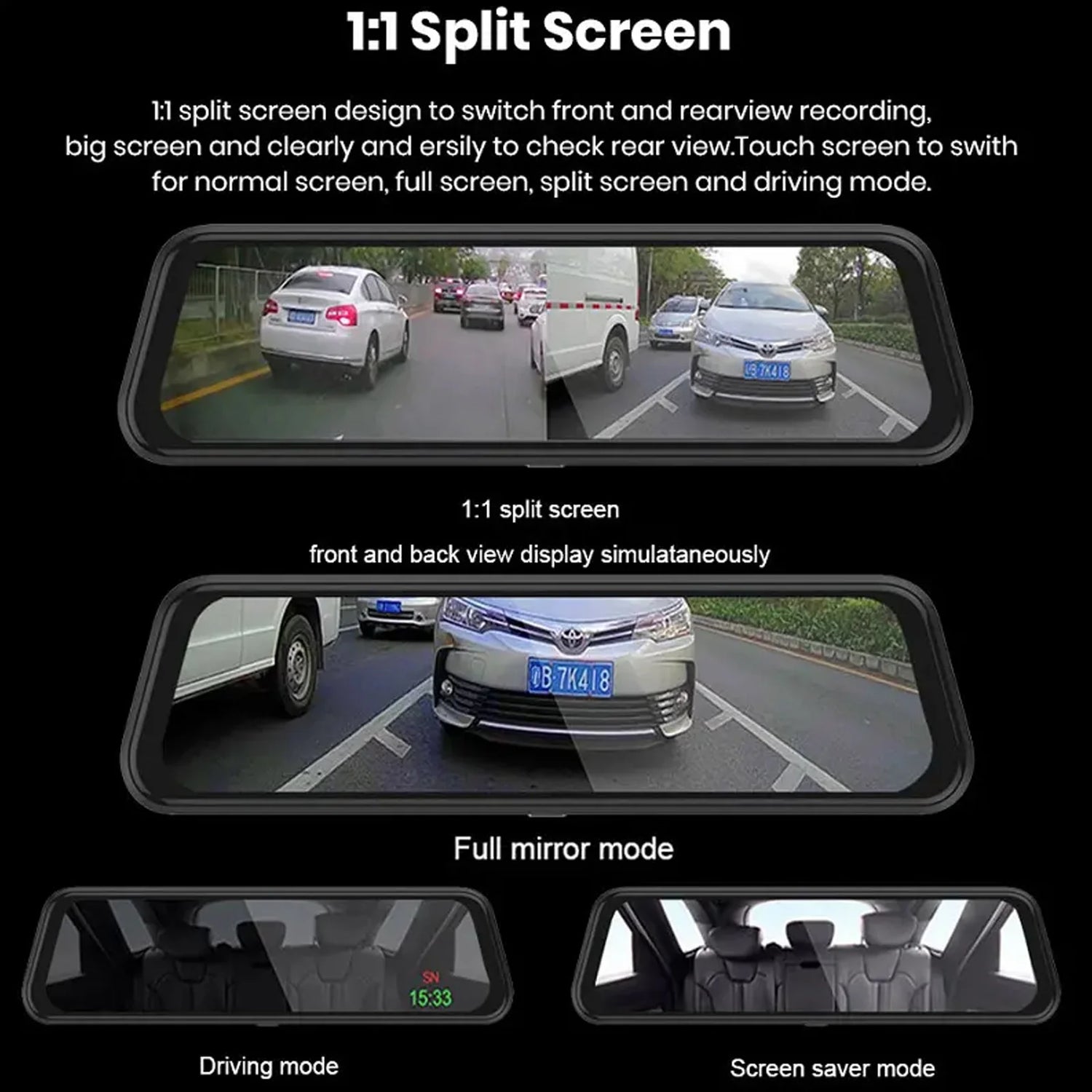 10'' Rear View Mirror Full Touch Screen Camera, Mirror Dash Cam with Wifi, Dash Cam Front 1080P and Rear 1080P, Free 32GB Card, Loop Recording Parking Monitor, Easy to Install
