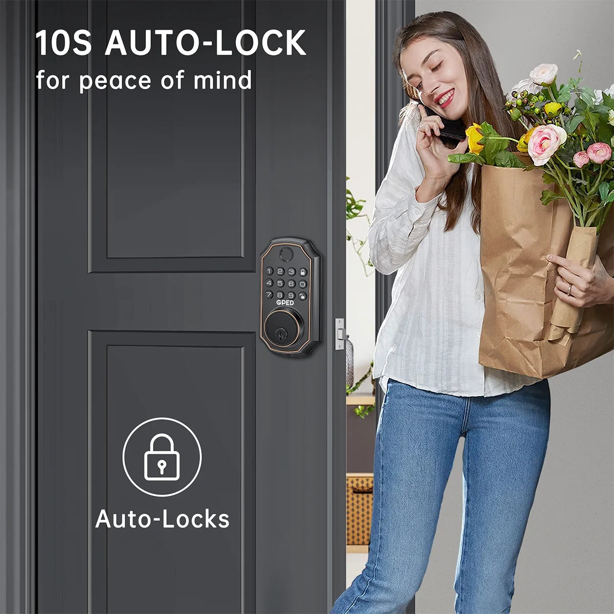 Fingerprint Door Lock, Keyless Entry Door Lock with APP Control, Smart Locks for Front Door, Deadbolt Lock with 50 User, Auto Lock, IP 66 Waterproof, Easy Installation