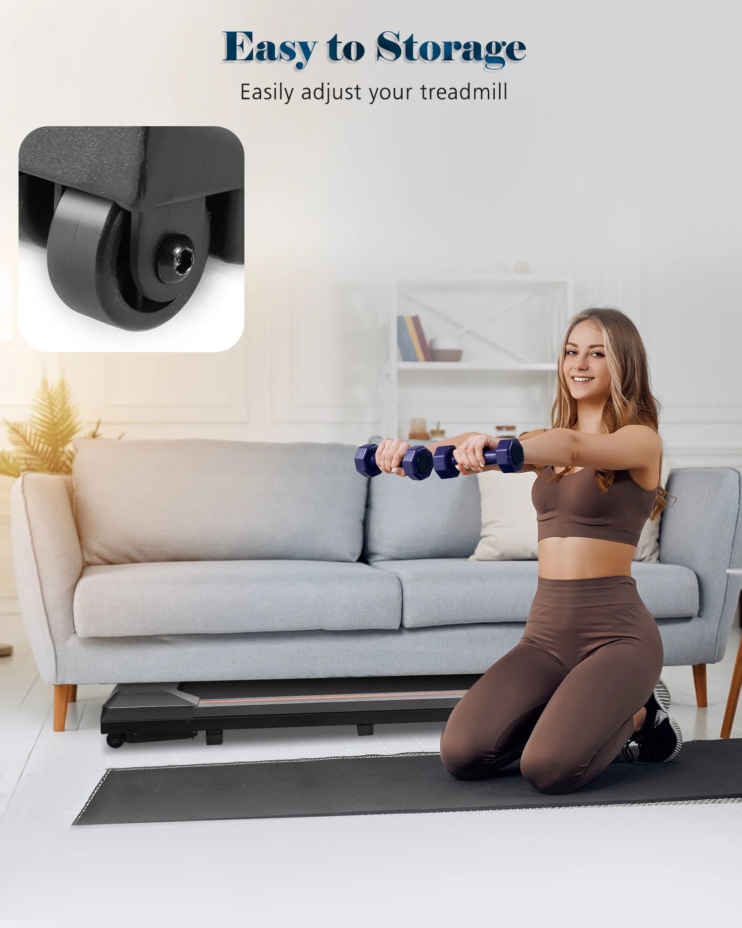 Treadmill Walking Pad 2.5HP with Large LCD Display Portable Wheels and Max Capacity 265Lb for Home Use