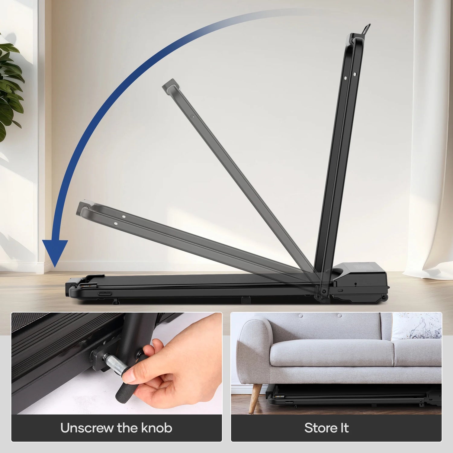 Treadmill Foldable 2 in 1 Walking Pad Compact Electric Running Remote Control for Home Fitness