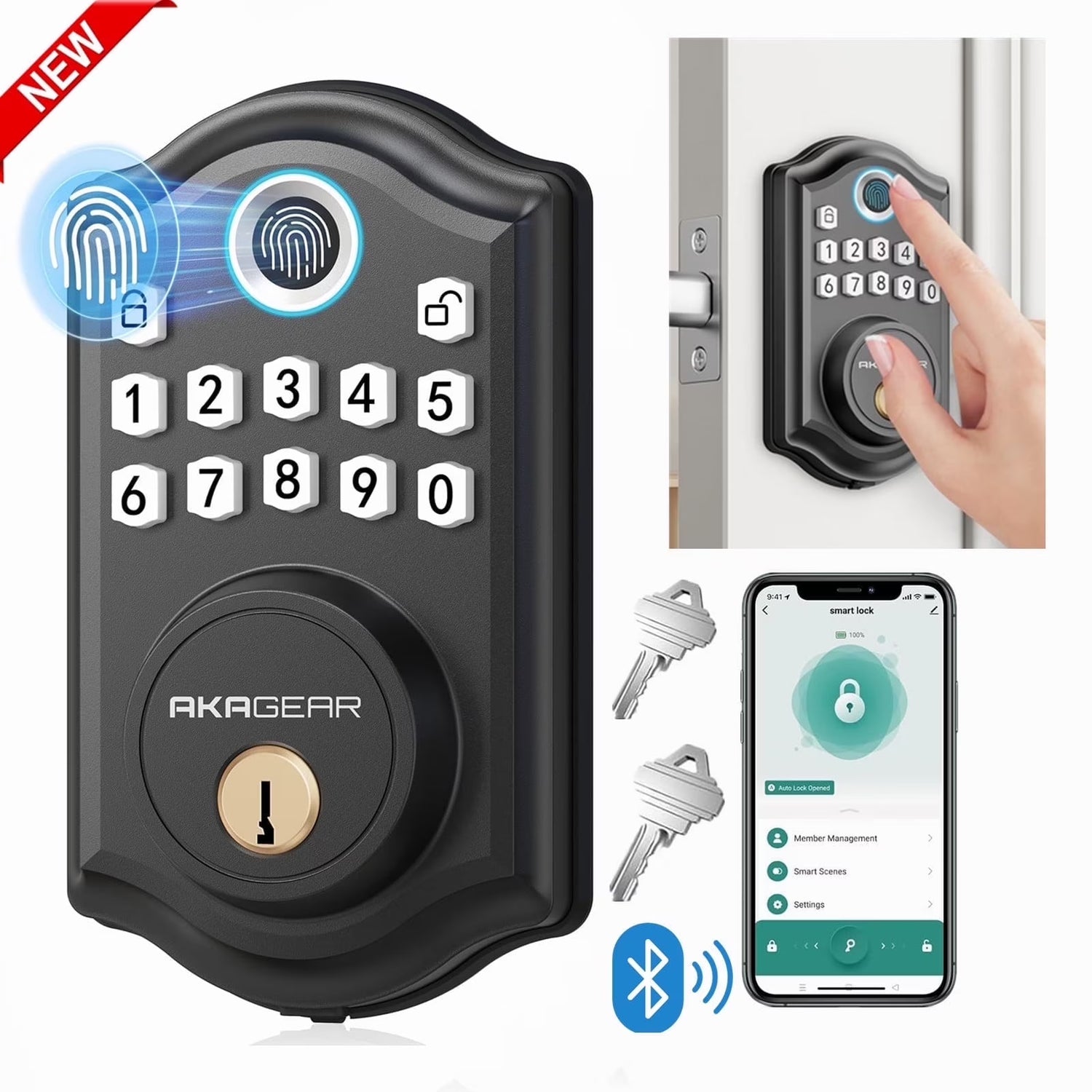 Keyless Entry Door Lock with APP Control, Fingerprint Security Deadbolt Lock for Front Door, Auto Lock, Easy Installation, Black