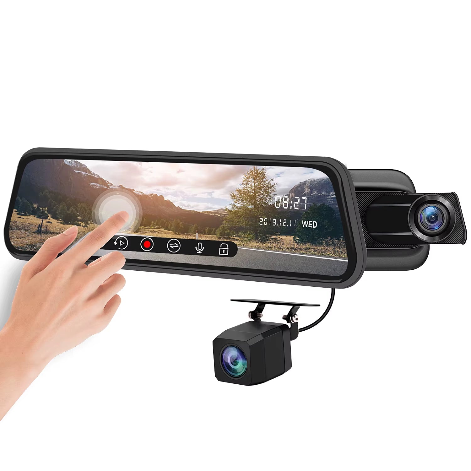 Backup Camera 10 Inch Mirror Dash Cam Dual Lens Front Rear Dash Camera 1080P Full Touch Screen Waterproof Parking Monitor