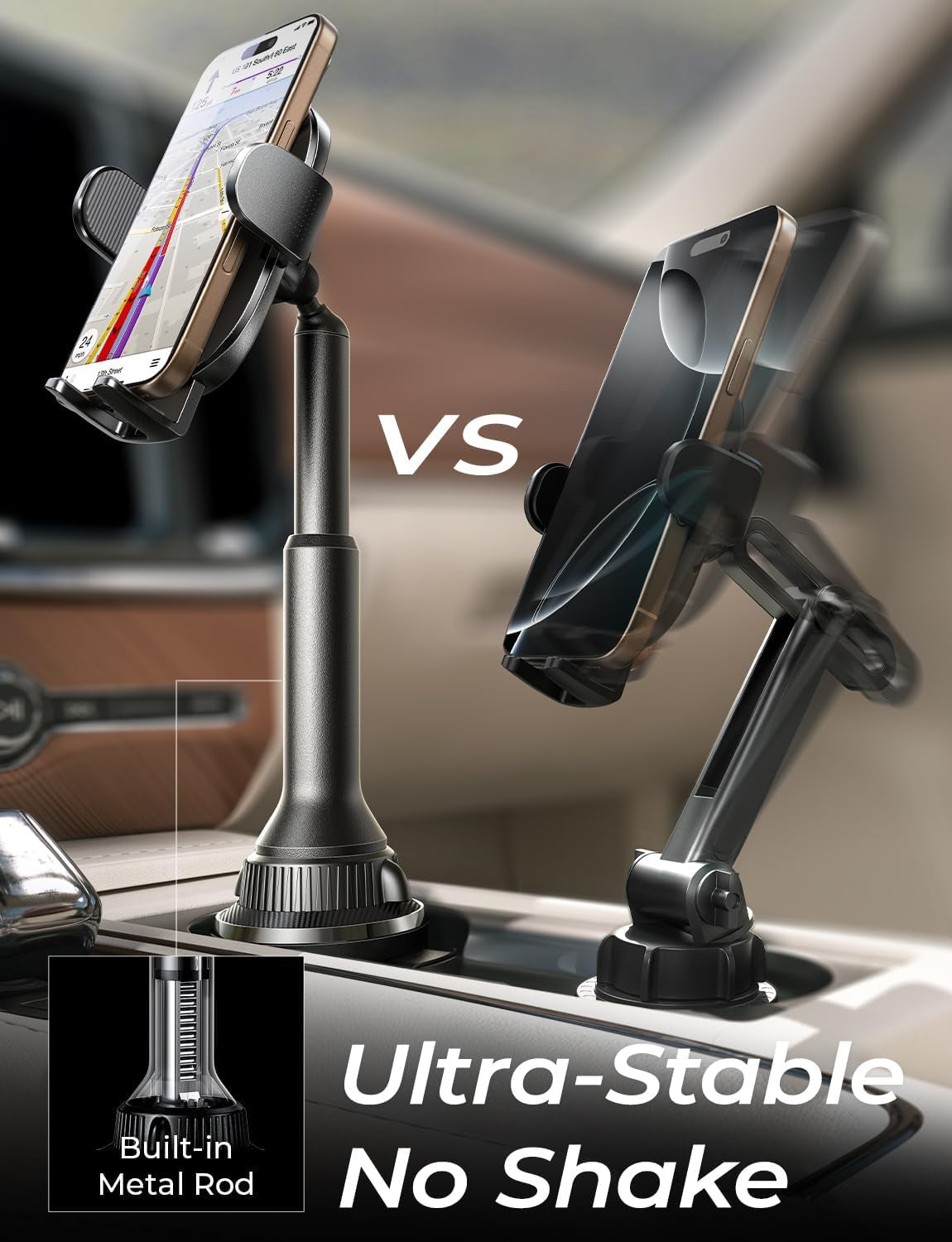 LISEN Cup Phone Holder [No Shaking] Phone Holder for Car, 360 Adjustable Iphone Holder for Car Accessories for Women Truck Jeep Golf for Iphone 17 Pro Max 16 15 14 13 Samsung S25 All 4-7'' Phone