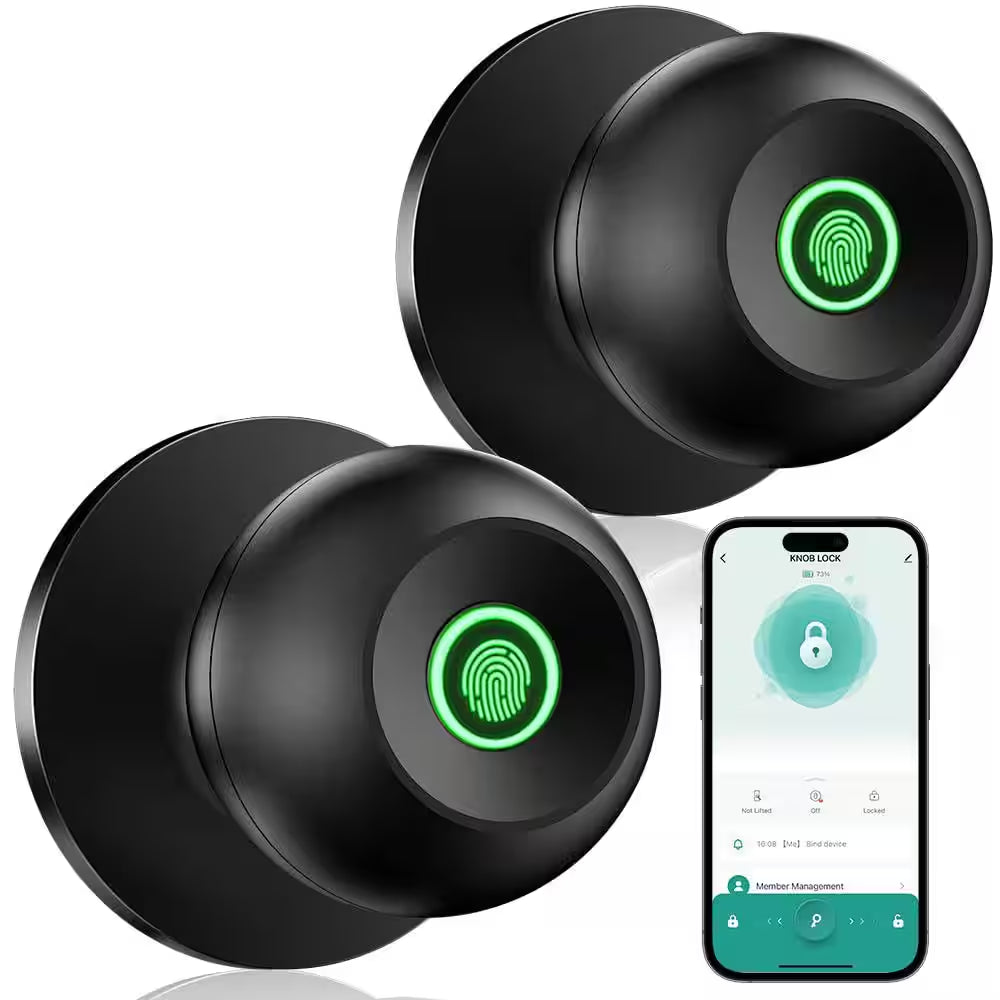 Smart Biometric Fingerprint Door Knob in Black