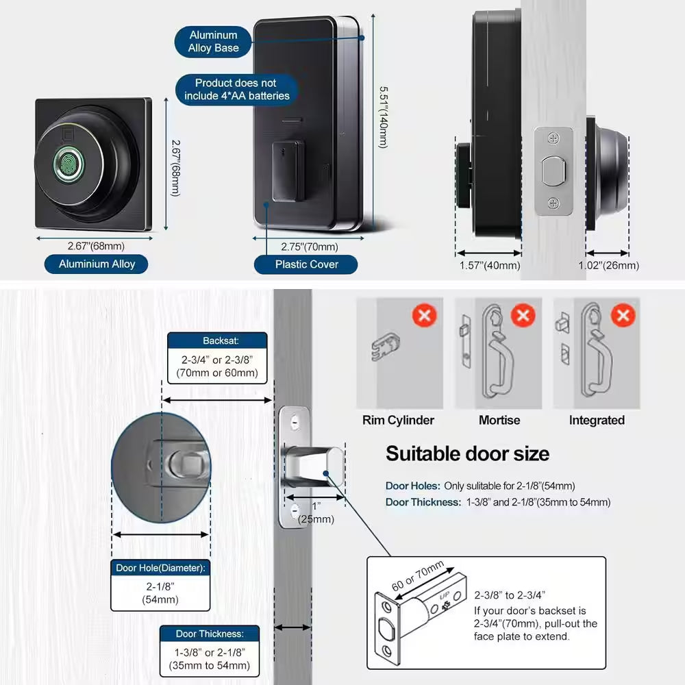 3-In-1 Biometric Security Lock Keyless Entry System in Black, IP63