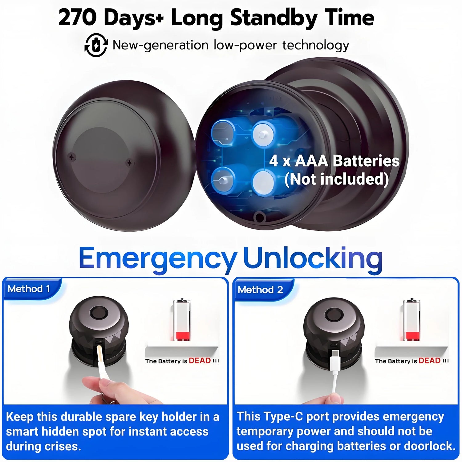 Smart Door Knob, Keyless Smart Door Lock Smart Deadbolt with App Control & Fingerprint & 2 Keys,Electronic Door Lock for Home, Apartment, Office,Bronze