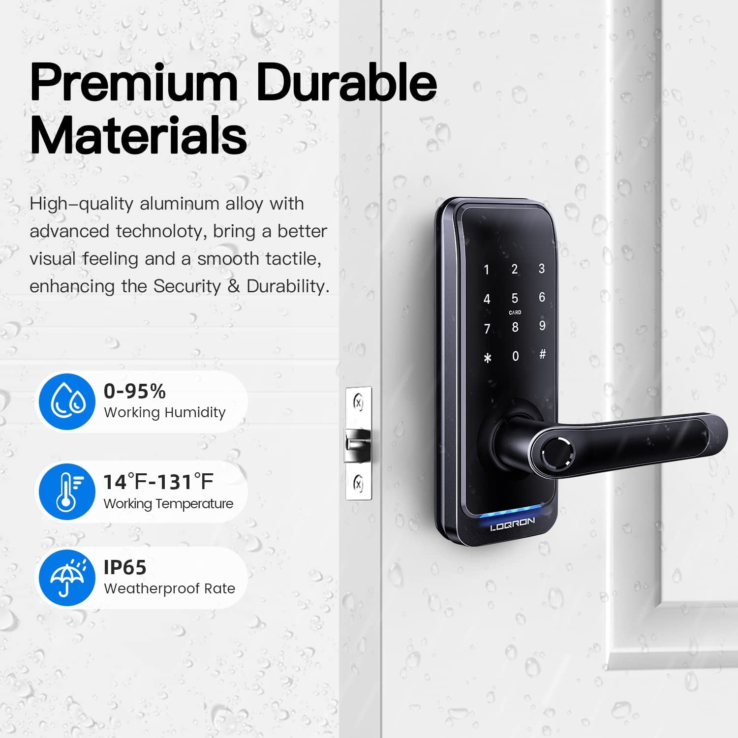 Keyless Entry Fingerprint Door Locks with Keypad, Smart App Control, Bluetooth, Wi-Fi, Black