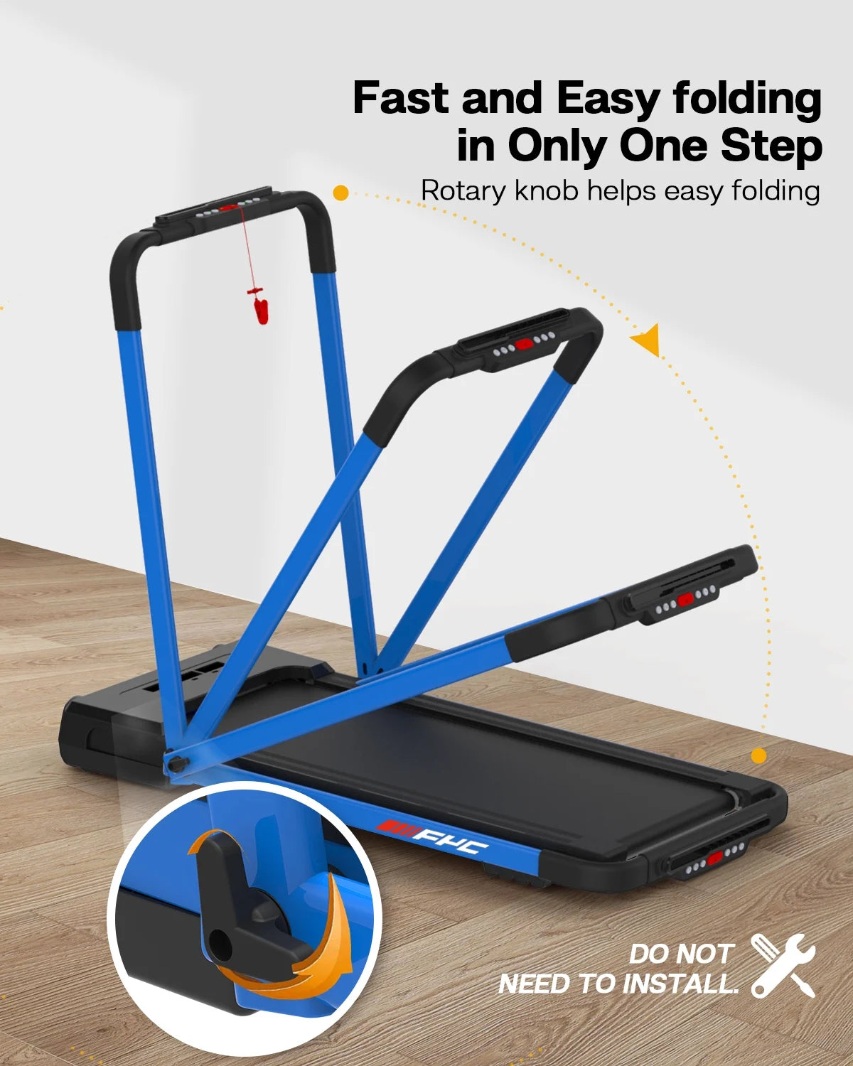 3.5HP under Desk Treadmill - 300LBS Weight Capacity, 2-In-1 Foldable Design, Remote Control & LED Display - Compact Electric Walking and Running Machine for Walking, Running, Jogging (Blue)