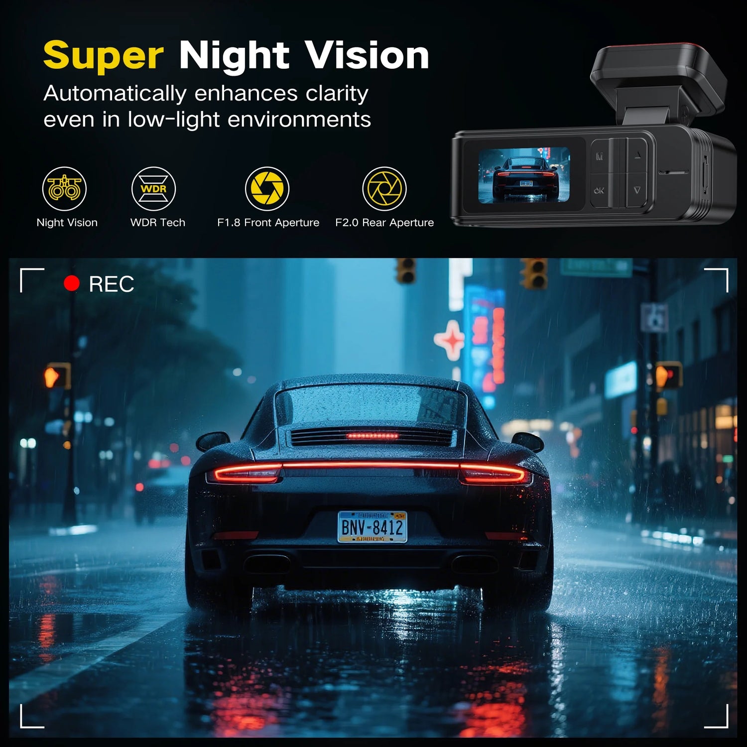 4K+2K Dash Cam,Front and Rear Dual Dash Camera for Cars with 64GB Card,Built-In Wifi,Night Vision,G-Sensor,Loop Recording