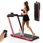 Superfit up to 7.5MPH 2.25HP 2 in 1 Dual Display Screen Treadmill Jogging Machine W/APP Control Red