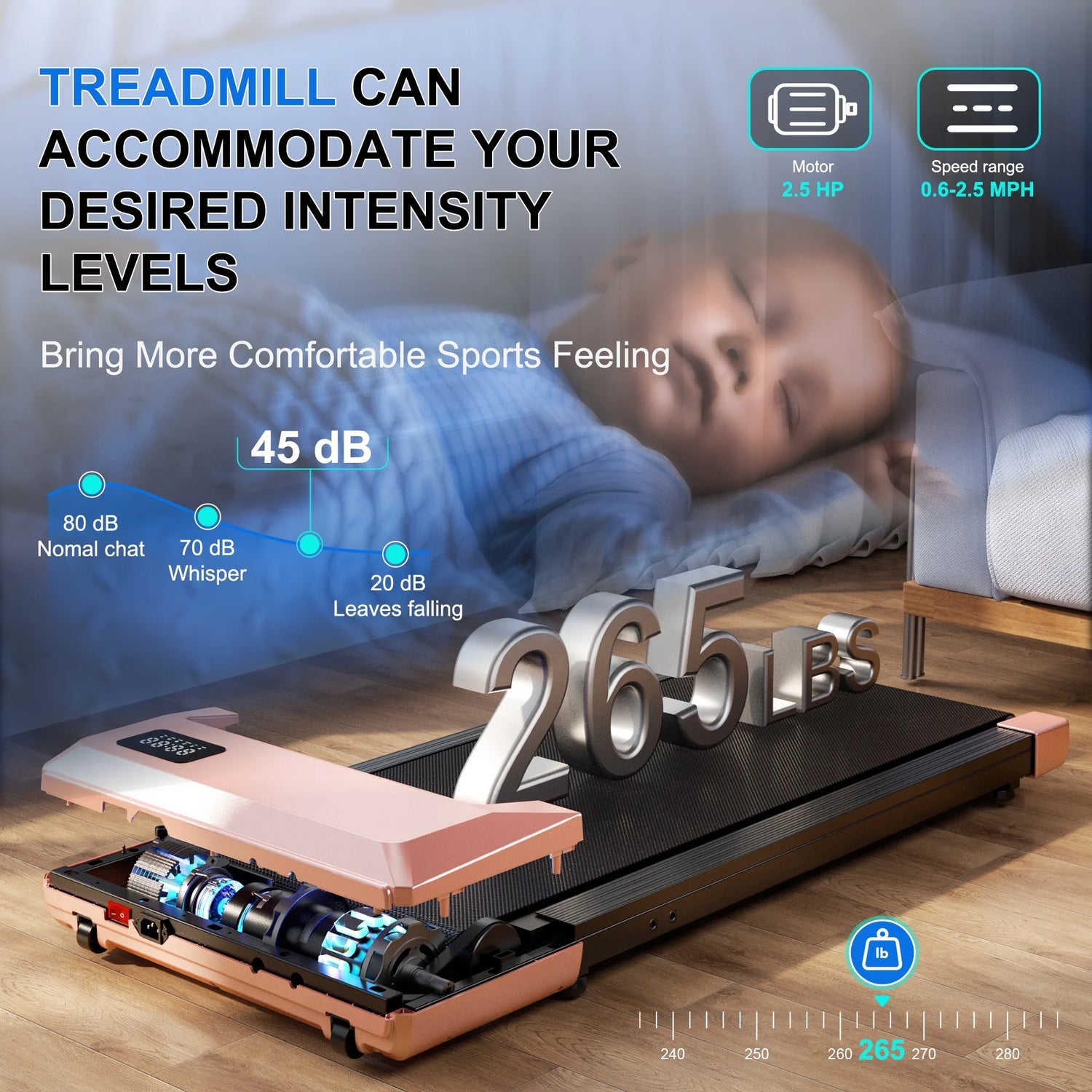 Walking Pad, under Desk Treadmill, 3 in 1 Portable Treadmill with Remote Control LED Display, 2.5 HP Quiet Walking Jogging Machine for Office Home Use, 250 Lbs Capacity