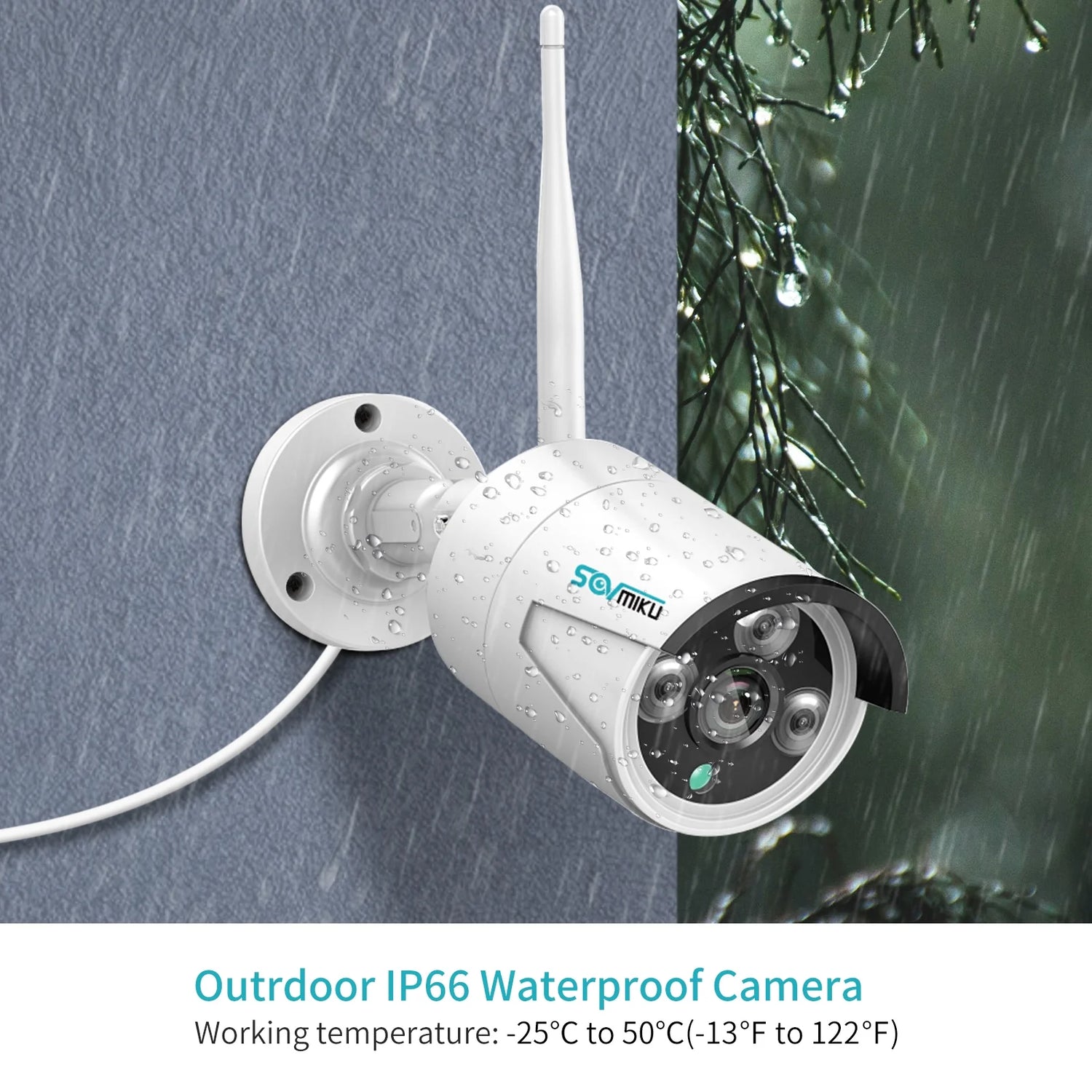 3MP Wireless Wifi Security Camera with Audio Recording,Ip66 Waterproof, Night Vision, Human Detection,White
