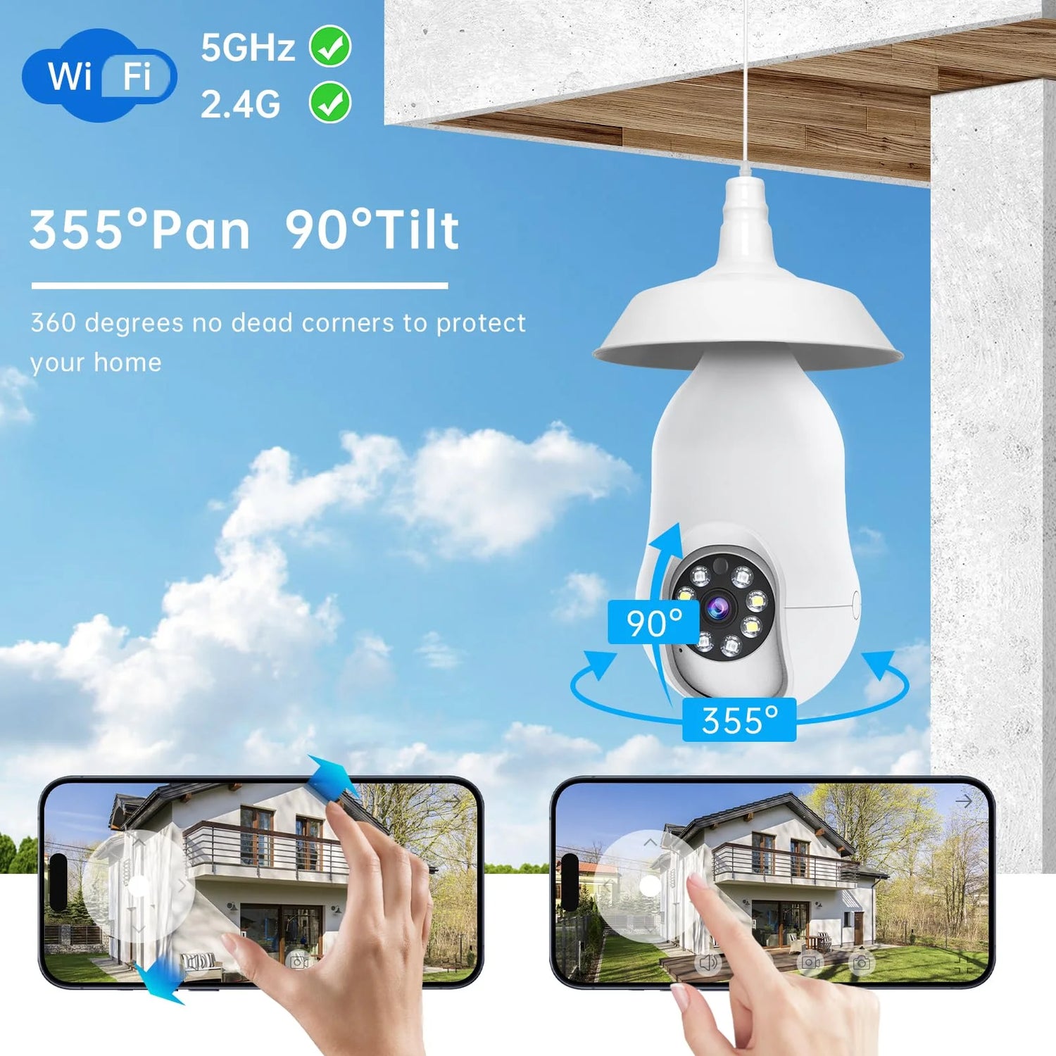 Light Bulb Security Camera for Home, 5G/2.4Ghz Wifi Lightbulb Camera Outdoor, 2K Eagle Eye Camera, 360 Degree Surveillance Motion Sensor, Color Night Vision, 2 Way Talk