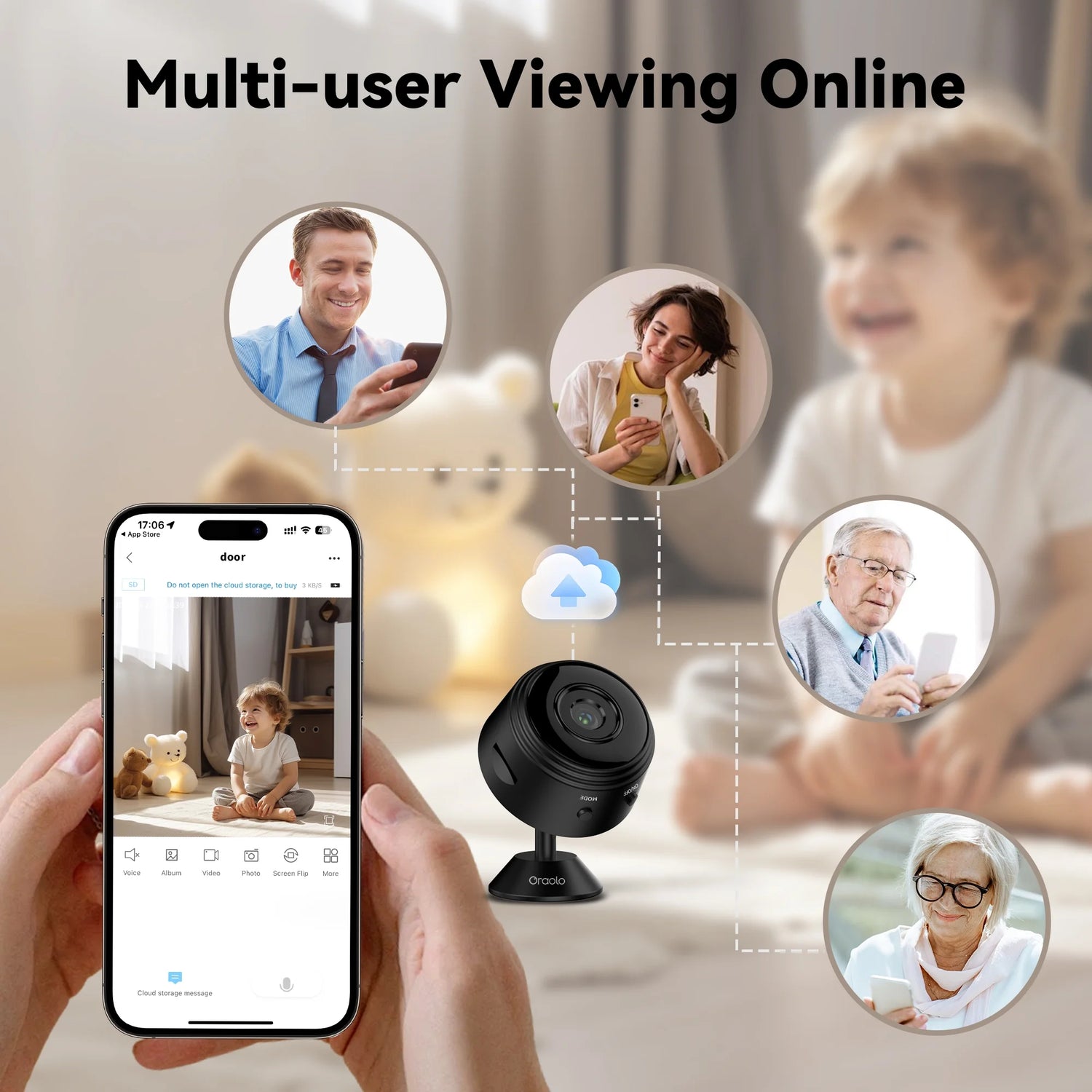 Indoor Security Camera, 1080P Clear Night Vision, Home Surveillance Camera, Wireless Small Camera for Home Security Monitoring, Black