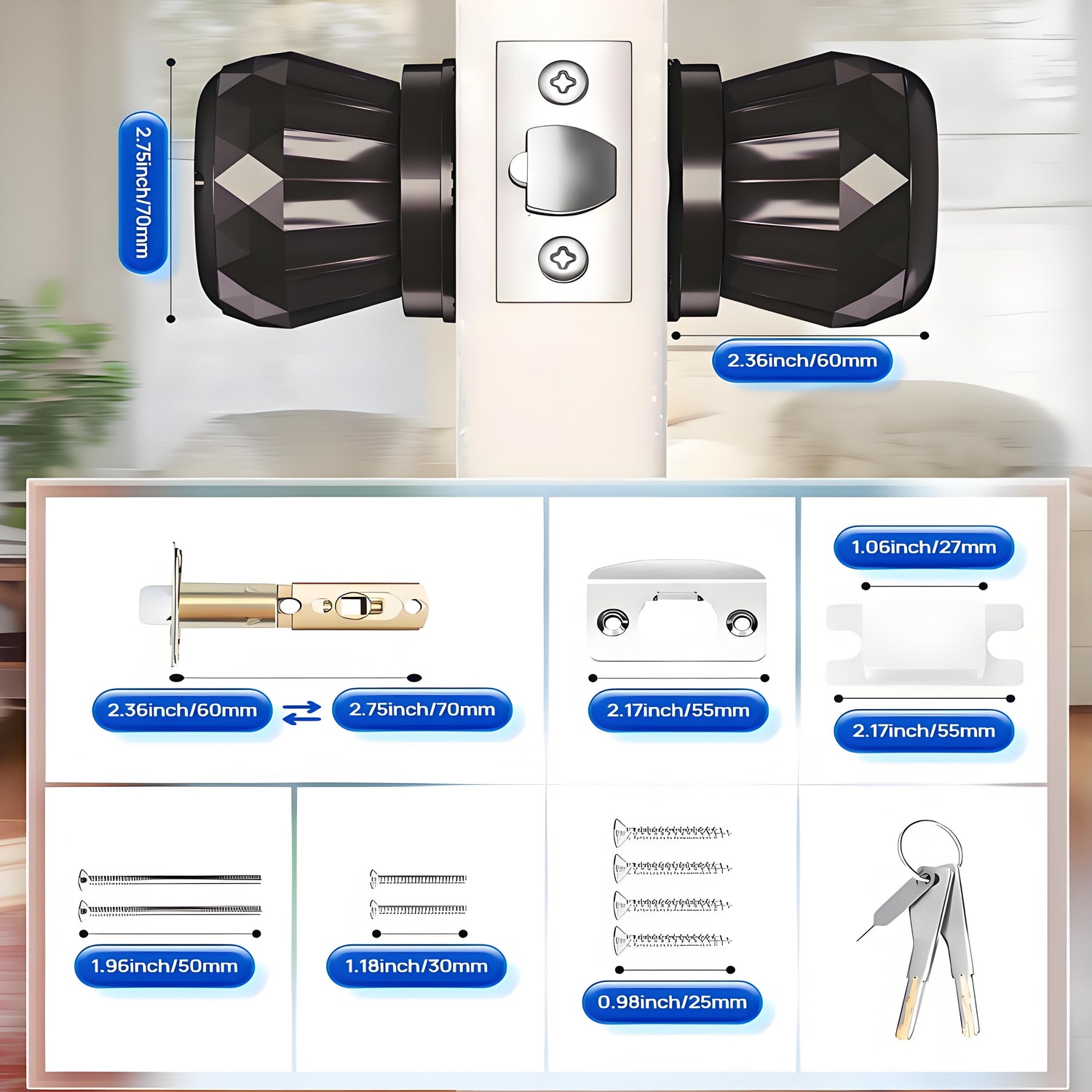 Smart Door Knob, Keyless Smart Door Lock Smart Deadbolt with App Control & Fingerprint & 2 Keys,Electronic Door Lock for Home, Apartment, Office,Bronze