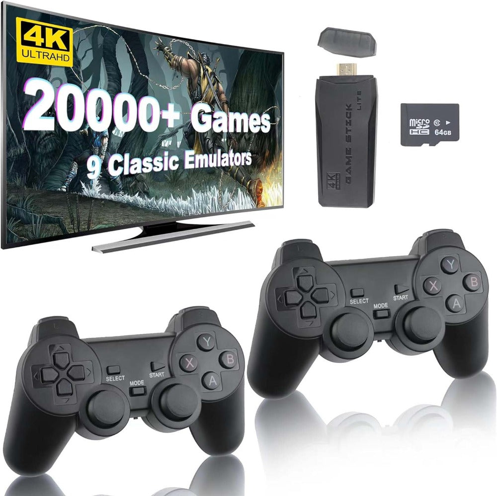 M8 Portable Mini Gamepad, Plug & Play, with 2 Wireless Controllers and a 64G Micro SD Card, HDTV Game Console