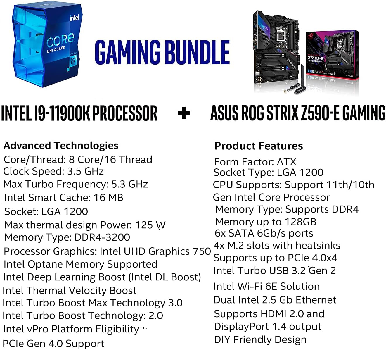 Micro Center Intel I9-11900K Desktop Processor 8 Cores up to 5.3 Ghz Unlocked LGA1200 125W Bundle with ASUS ROG Strix Z590-E Gaming Wifi 6E (Intel 11Th/10Th Gen) ATX Motherboard Pcie 4.0 DDR4