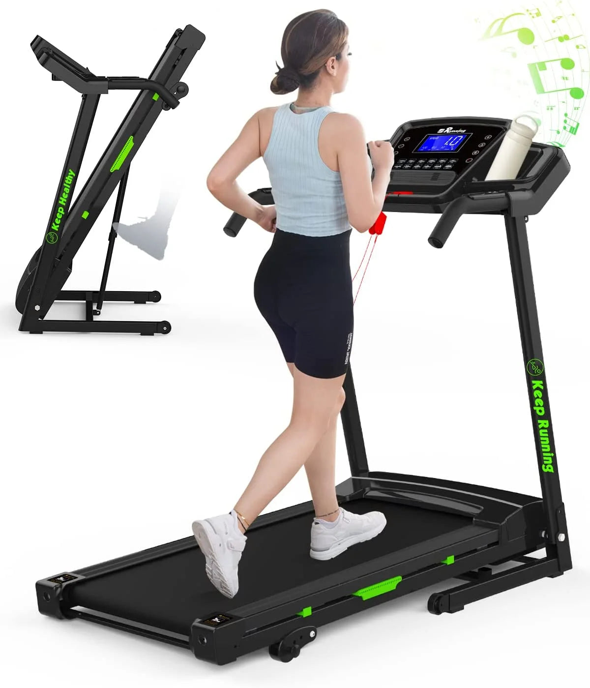 3.5HP Folding Treadmill Electric Motorized Running Machine with 10MPH Speed, Large Running Surface, 12 Programs, Speakers, LCD and Pulse Monitor for Running Walking,Max Weight 330Lb