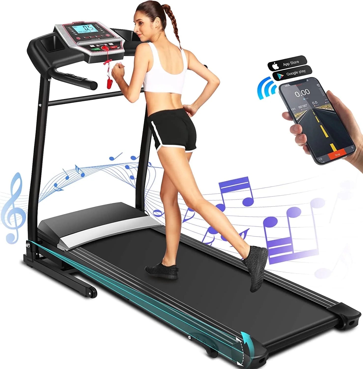 3.5HP Folding Treadmill Electric Motorized Running Machine with 10MPH Speed, Large Running Surface, 12 Programs, Speakers, LCD and Pulse Monitor for Running Walking,Max Weight 330Lb