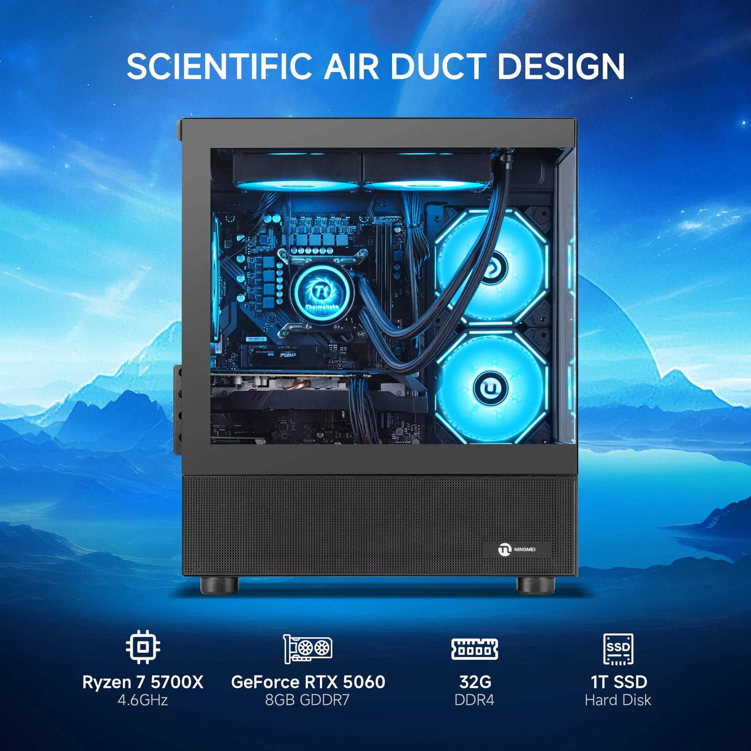 Gaming PC AMD Ryzen 7 5700X NVIDIA RTX 5060 32GB RAM 1TB SSD Wifi PC Gaming Black