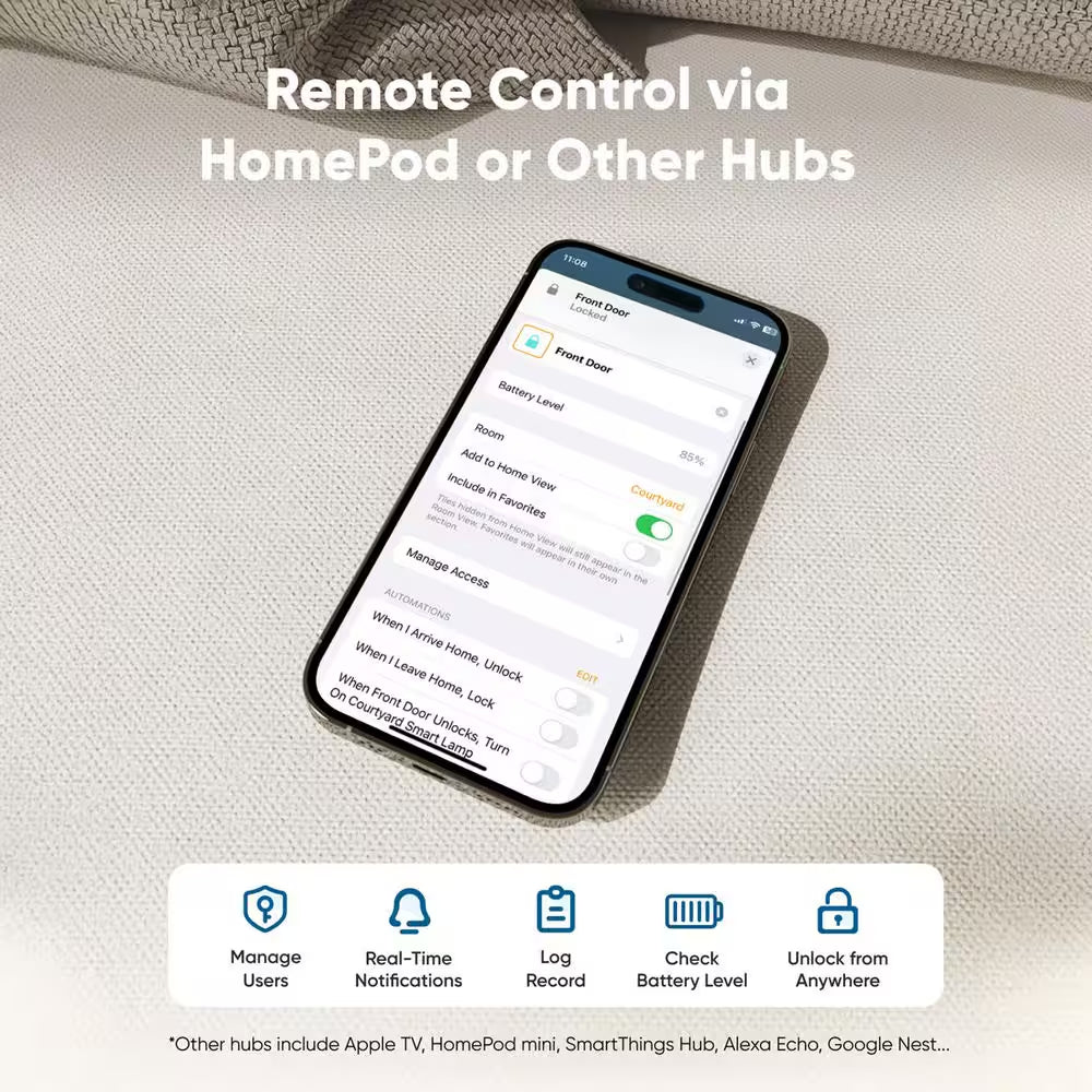 E31 Black Thumb-Turn Smart Lock Deadbolt with Fingerprint Entry (Compatible with Apple Homekit, Matter, and Many More)