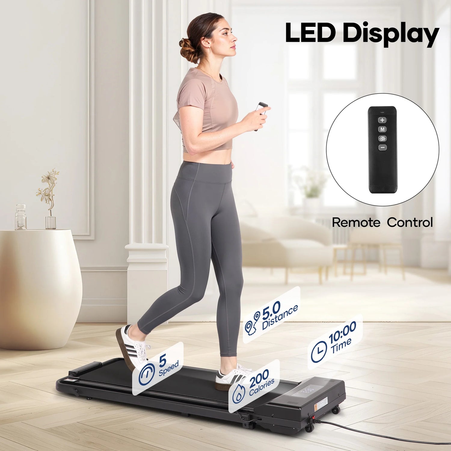 Treadmill Foldable 2 in 1 Walking Pad Compact Electric Running Remote Control for Home Fitness