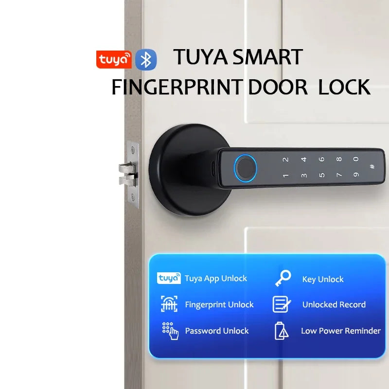 Tuya Smart Fingerprint Door Lock Knob Bluetooth Wireless Digital Door Lock Keyless Entry Door Lock Home Security Remote Lock