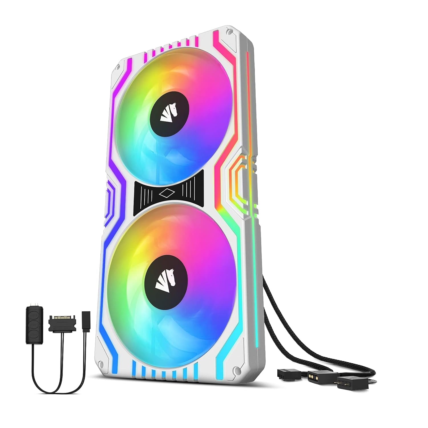 Matrix-White 48 Addressable RGB Leds 240MM All-In-One Square Frame Integrated Fan with MB Sync/Analog Controller, Integrated PWM Control Fan for Computer Case and Liquid Cooling System