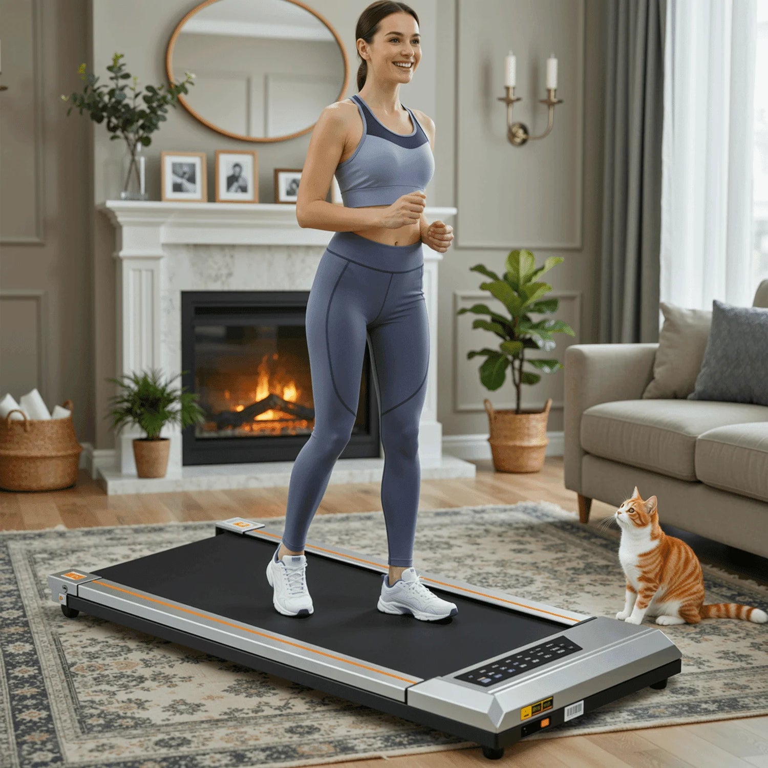 Treadmill Walking Pad 2.5HP with Large LCD Display Portable Wheels and Max Capacity 265Lb for Home Use