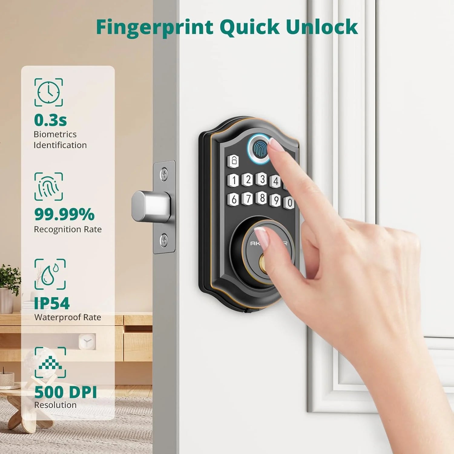 Fingerprint Door Lock with APP Control, Security Smart Deadbolt Locks for Front Door, Auto Lock, Easy Installation, Bronze
