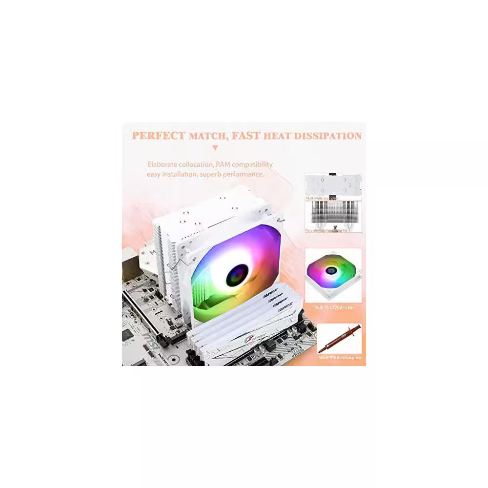 Assassin King 120 SE White ARGB CPU Air Cooler 5 Heatpipes Quiet Fan for AMD AM4 Intel LGA1700 1150 1151 1200