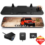 12" Rear View Mirror Dash Cam, 4K Mirror Dash Cam Front and 2.5K Rear Camera, Rearview Dash Camera for Car with WDR, Night Vision, Free 64GB Card & GPS