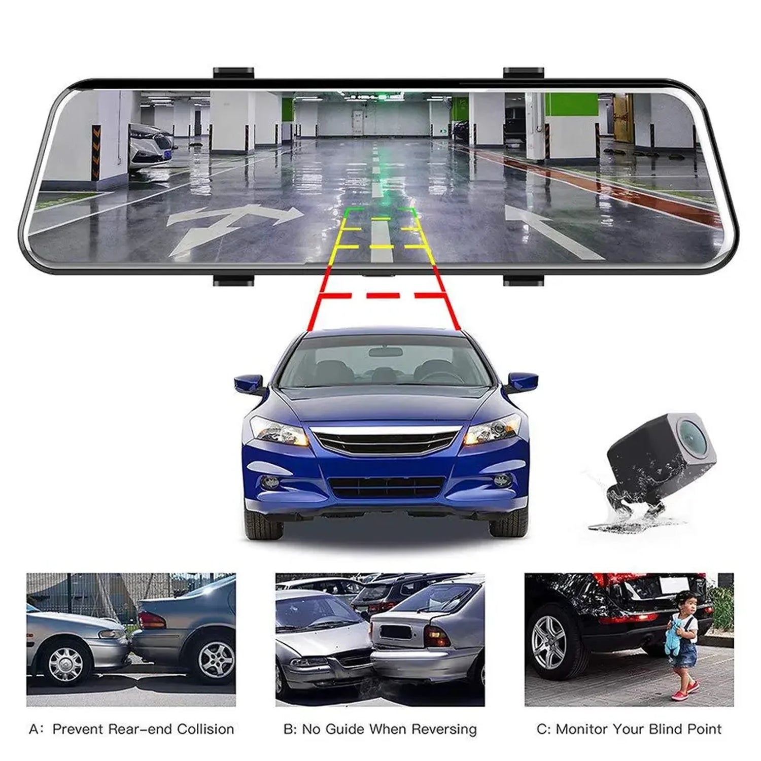 10'' Rear View Mirror Full Touch Screen Camera, Mirror Dash Cam with Wifi, Dash Cam Front 1080P and Rear 1080P, Free 32GB Card, Loop Recording Parking Monitor, Easy to Install