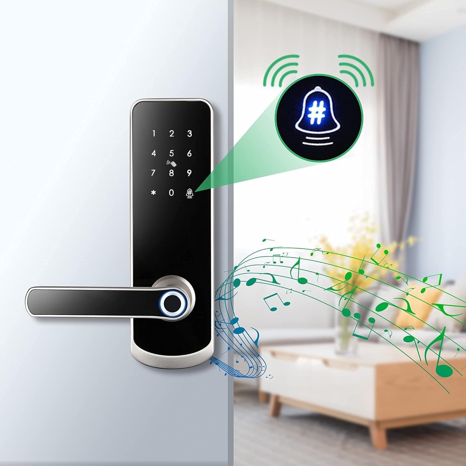 Smart Lock with Fingerprint Sensor, Keyless Entry, Wifi Connectivity, Silver