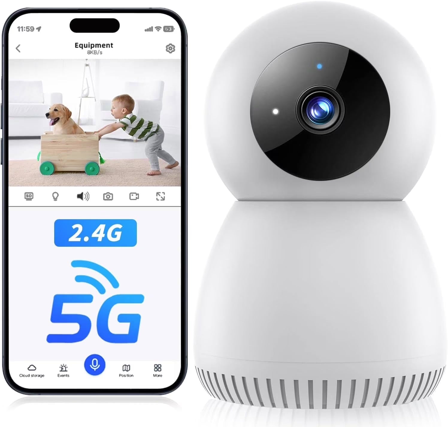 Indoor Security Camera 5G& 2.4Ghz Wifi, Pan/Tilt Baby Camera for Home Security, 1080P Pet Camera with Phone App Motion Detection, 2-Way Talk, Night Vision, Siren Alarm, Compatible with Alexa