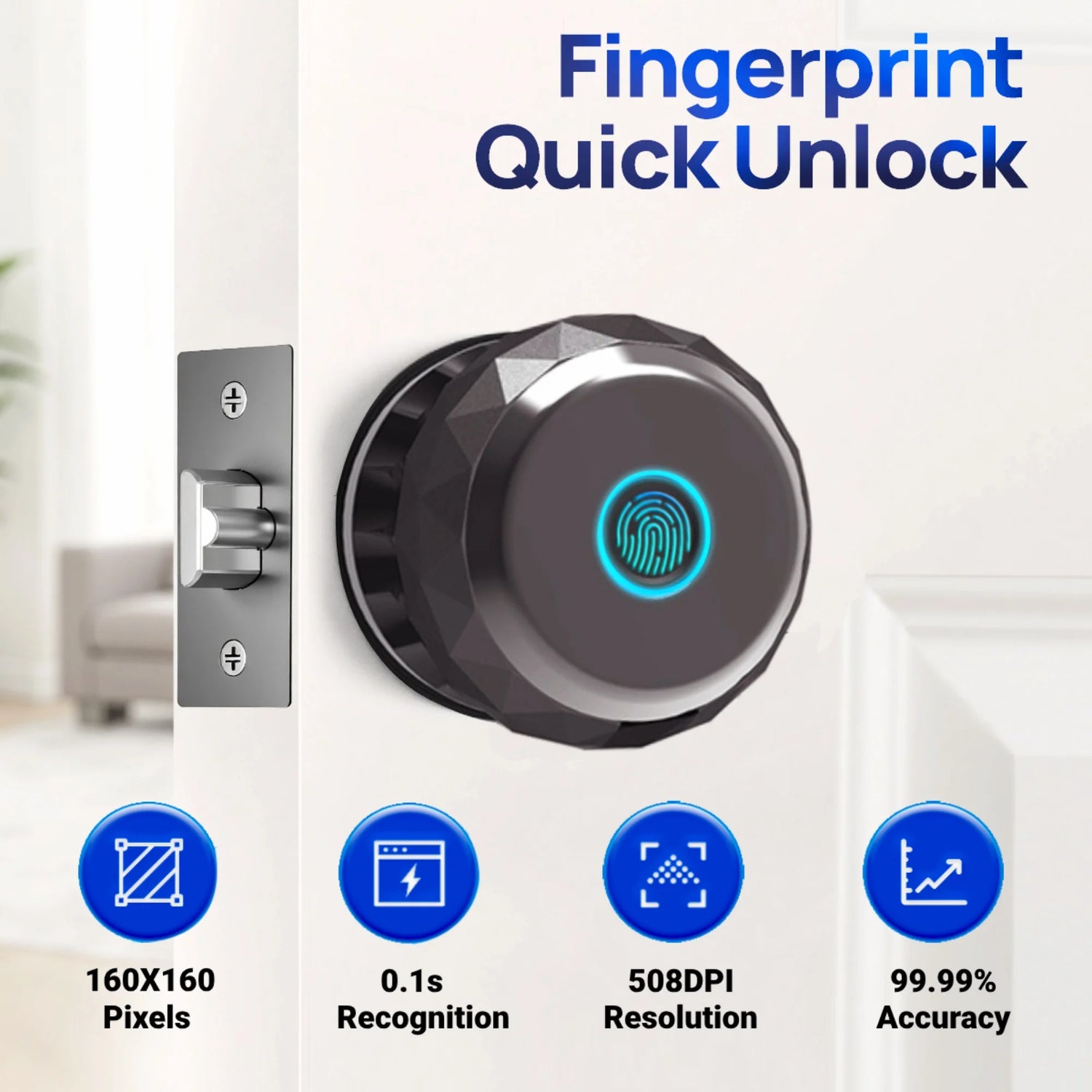 Smart Door Knob, Keyless Smart Door Lock Smart Deadbolt with App Control & Fingerprint & 2 Keys,Electronic Door Lock for Home, Apartment, Office,Bronze