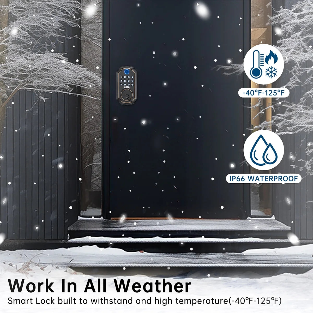 Fingerprint Door Lock, Keyless Entry Door Lock with APP Control, Smart Locks for Front Door, Deadbolt Lock with 50 User, Auto Lock, IP 66 Waterproof, Easy Installation