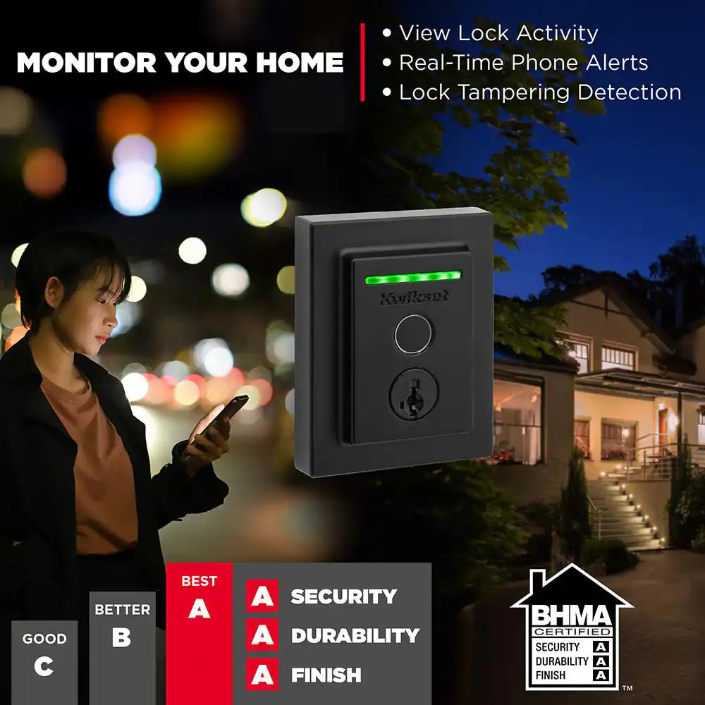 HALO Touch Matte Black Contemporary Fingerprint Wifi Electronic Smart Lock Deadbolt Featuring Smartkey Security