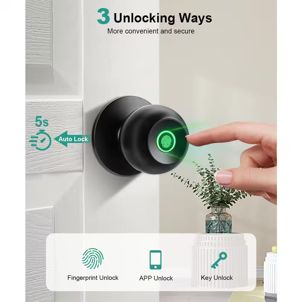 Smart Biometric Fingerprint Door Knob in Black
