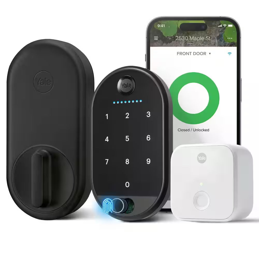 Apartment Smart Door Lock with Wi-Fi and Fingerprint Keypad Access, Black Suede