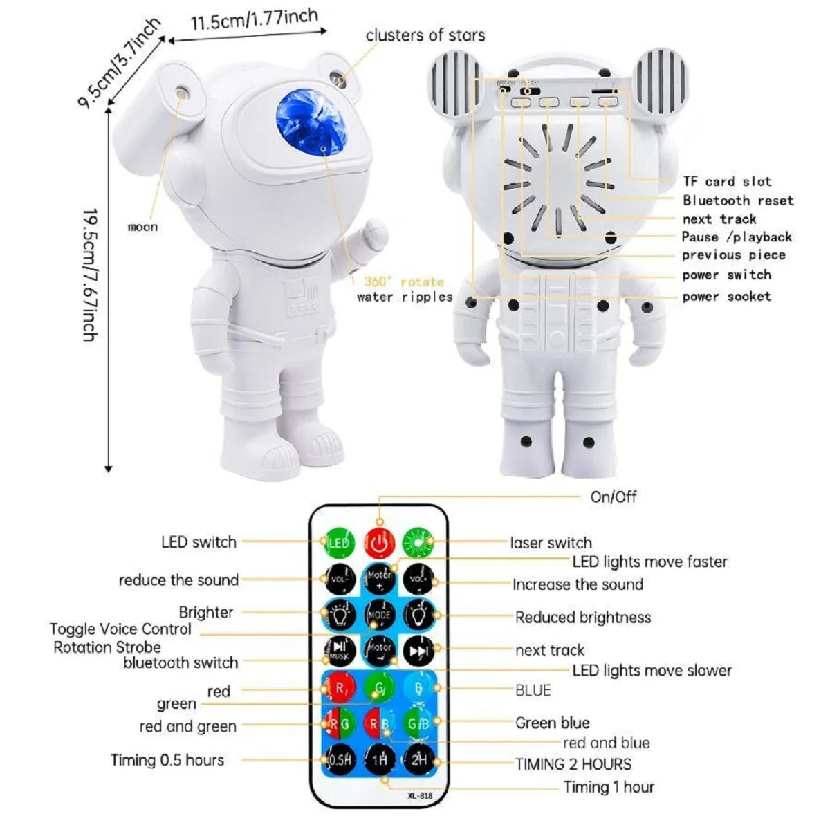 Star Projector Galaxy Night Light, Astronaut Nebula Ceiling Led Light Projector with Timer and Remote, Best Gift