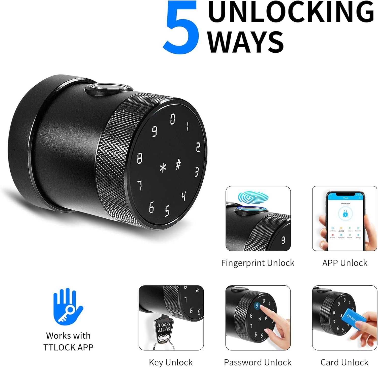 Smart Lock Fingerprint Door Locks Digital Smart Door Locks Free App Control IC Card Key Easy Installation Bluetooth Electronic Lock for Side Entry Garage Entry Basement Home Office Hotel and Garage