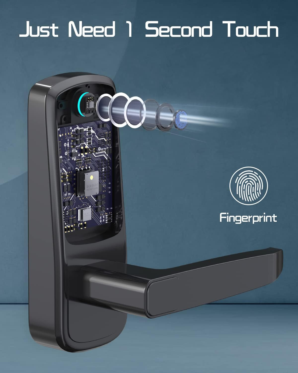 Hbodier 5-In-1 Smart Door Lock - Keyless Entry with Fingerprint, App, IC Cards, Passcode, and Keys - Black